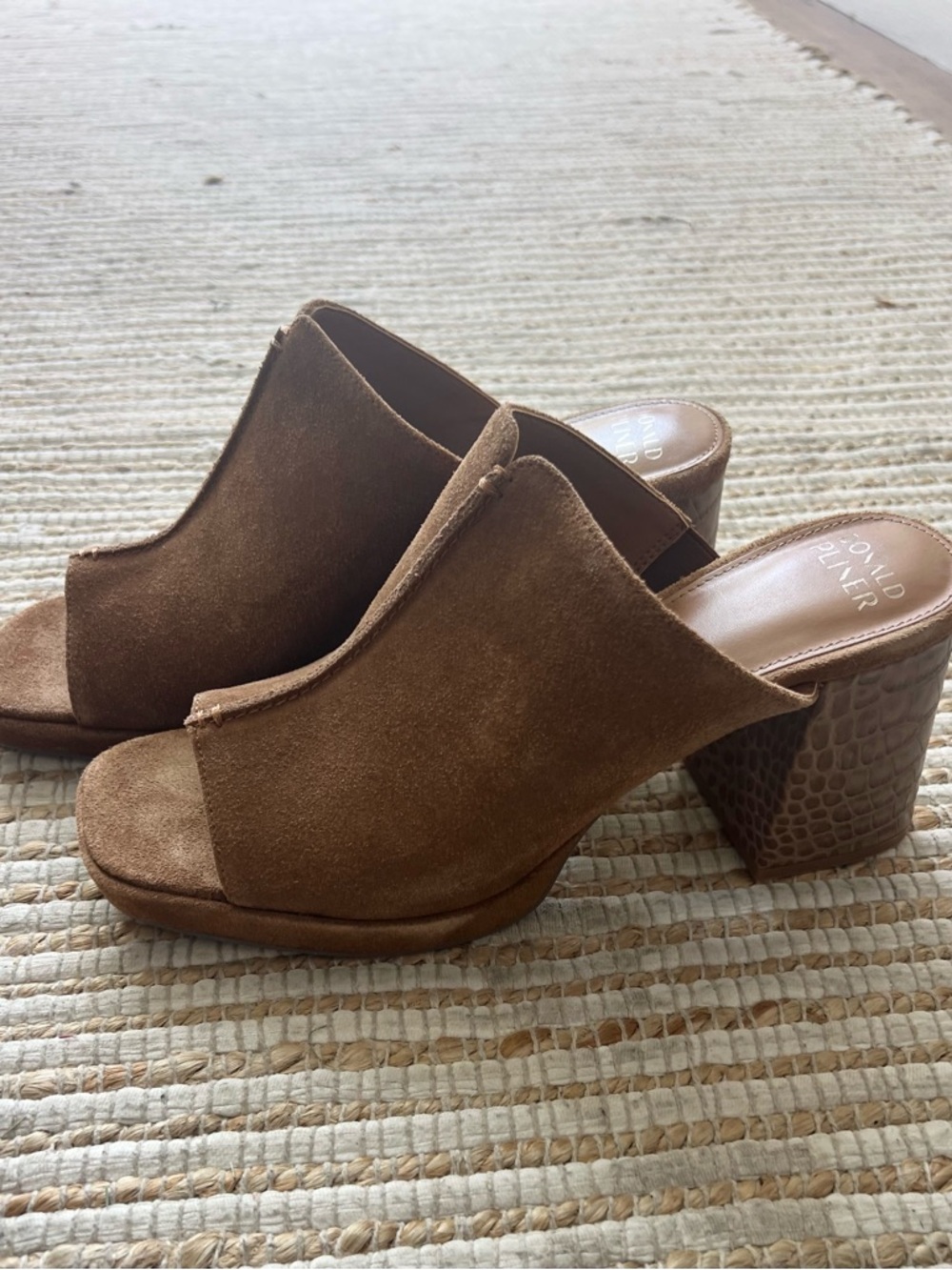 Donald J. Pliner Brown Suede Open-Toe Wedge Mules